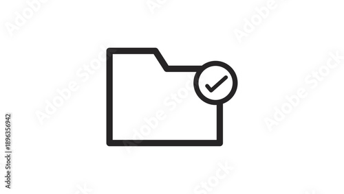 Simple black and white icon of a file with a checkmark.