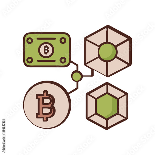 Bitcoin wallet connected to blockchain cubes