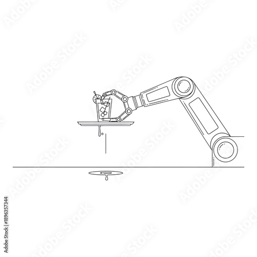 Robotic arm lifting a mechanical part on a platform with precision illustrating industrial automation and manufacturing technology