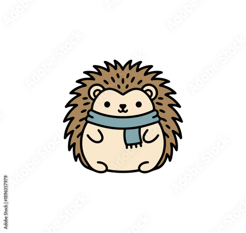 Cartoon hedgehog with scarf on black background
