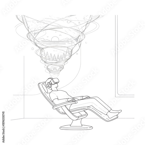 Man reclines in chair under swirling dental lamp relaxation and treatment concept