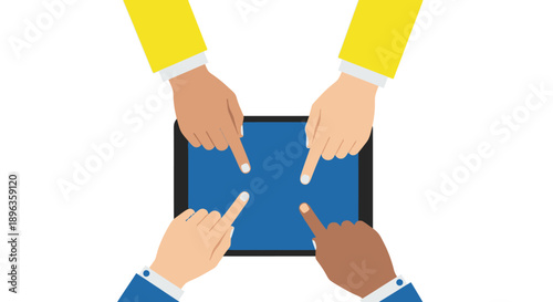 Diverse Team Hands Pointing at Tablet Screen | Digital Collaboration, Teamwork, and Business Strategy Meeting Concept