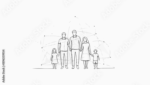 Family holding hands illustration with abstract background.