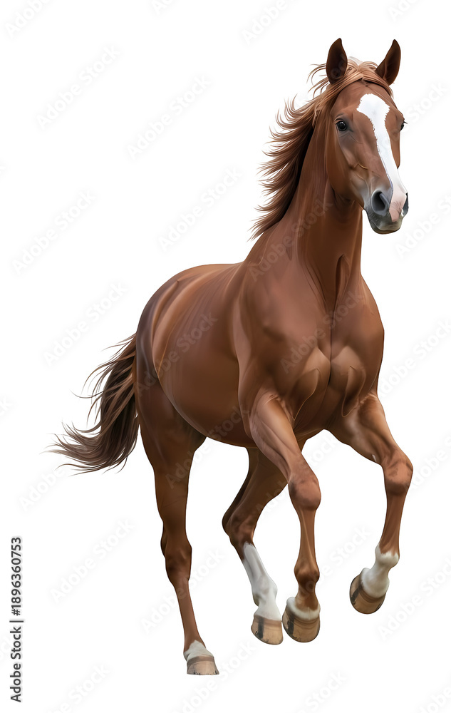 Obraz premium 美しい茶色の馬が力強く走るイメージ
