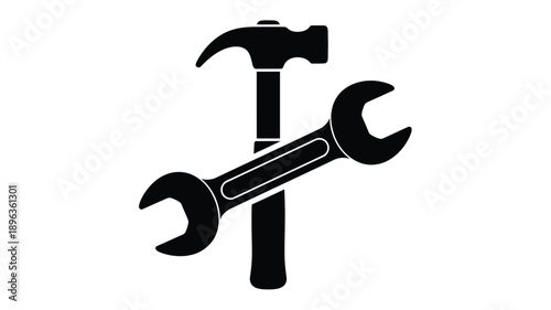 hammer wrench and screwdriver tools crossed icon design silhouette