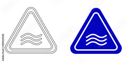 Water hazard warning sign icon featuring a wave symbol inside a triangle for flood alerts, aquatic danger notifications, and maritime safety signaling.