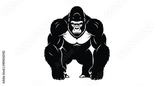 a powerful gorilla in a striking black and white silhouette