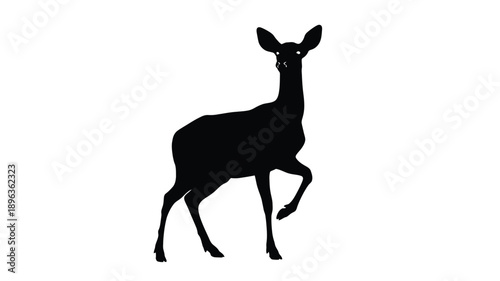 a black deer silhouette stands gracefully against a stark white background