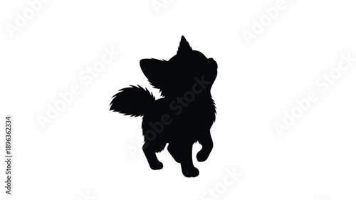 a black silhouette of a playful fox with a bushy tail
