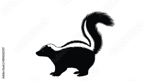 a striking black and white skunk profile presented as a silhouette