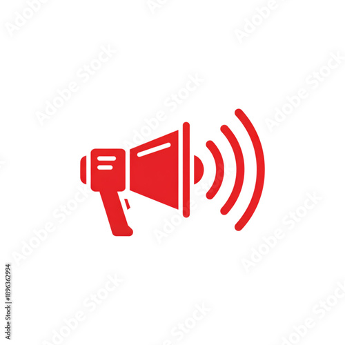 red megaphone icon with sound waves symbol isolated on transparent background