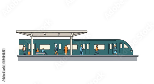 Modern Train Station Platform with Passengers Waiting.
