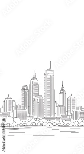 Wallpaper Mural City Skyline Drawing on White Background Torontodigital.ca