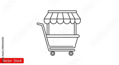 Simple line drawing of a cart with a canopy for street vendors or market stalls.