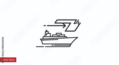 Simple line art illustration of a ship with wind blowing.