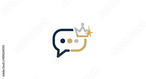 A stylized speech bubble with a crown on a white background.