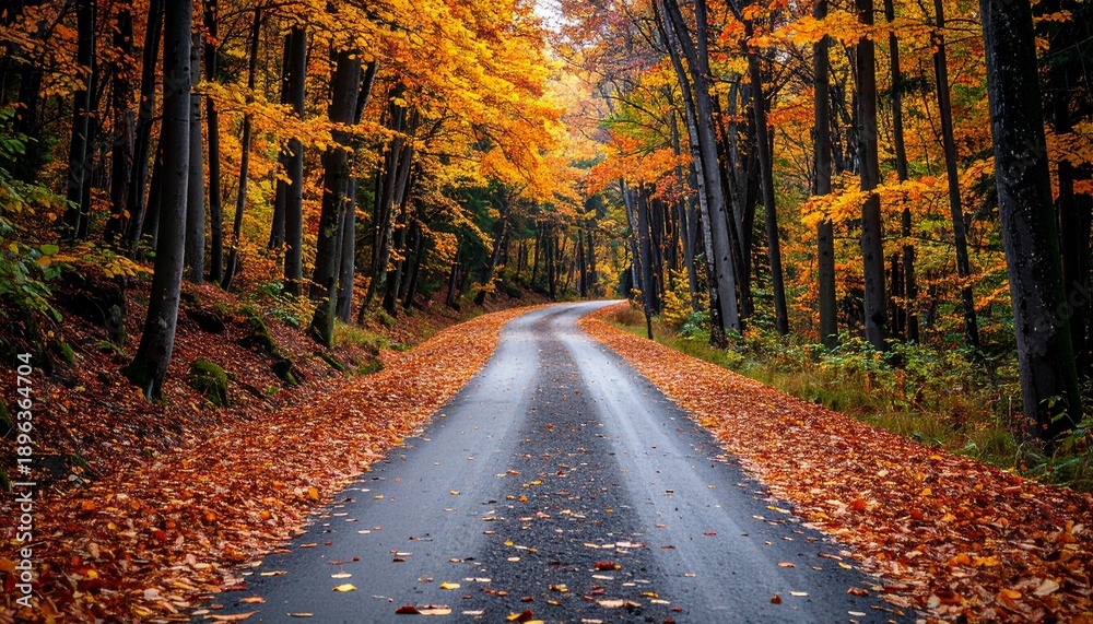 Obraz premium Autumn Road - A Scenic Drive Through a Forest of Vibrant Colors.