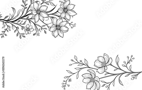 Blumen Karten Vorlage schwarz - weiss