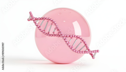 Pink DNA Helix with Bubble Representing PDRN Salmon DNA and Collagen Peptide for Skincare and Biotechnology Concept