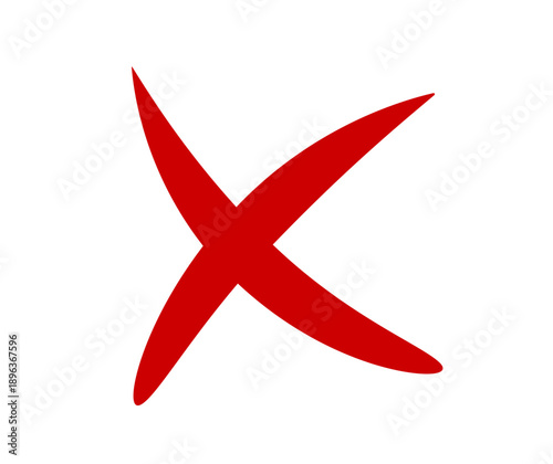 Red cross mark on transparent background, vector illustration of marker hand drawn cross symbol, x sign represents rejection, cancellation, incorrectness, negation, denial, and refusal.