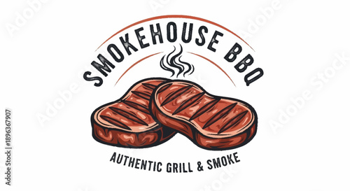 Delicious Grilled Steak with Smokehouse BBQ Logo.