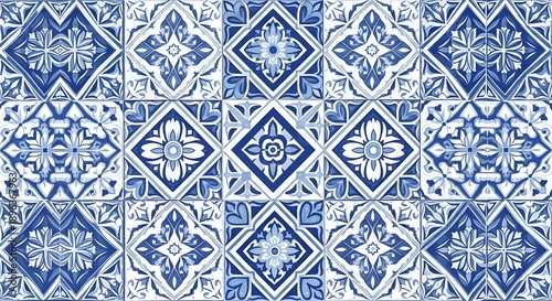 Mediterranean Blue and White Ceramic Tile Seamless Pattern