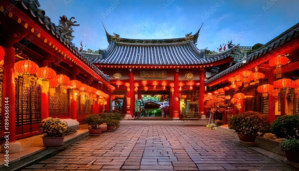 Fototapeta premium Serene Chinese Temple - A Journey Through Ancient Architecture and Culture.
