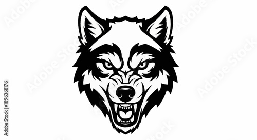 Fierce Wolf Head Illustration Black and White.