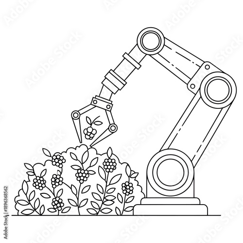 Robotic arm harvesting blackberries with claw agriculture automation fruit picking technology