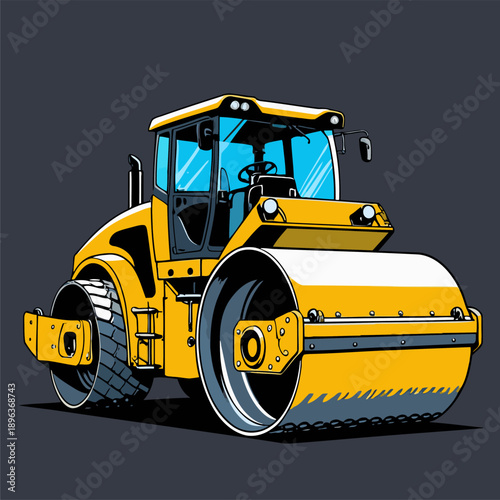 Image of a yellow road rollercompactor