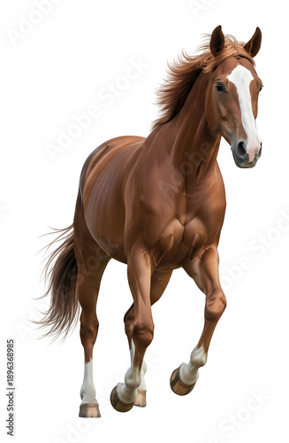 美しい栗毛の馬が力強く走る姿