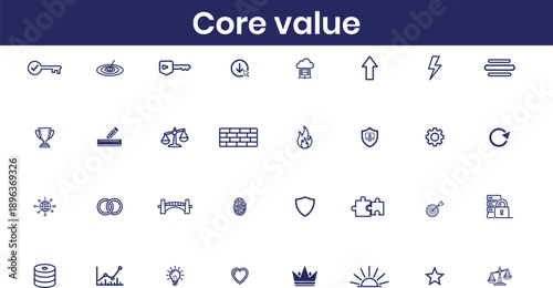  Core Values and Strategy Line Icons Collection