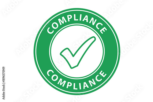Green checkmark in circle with compliance text around it