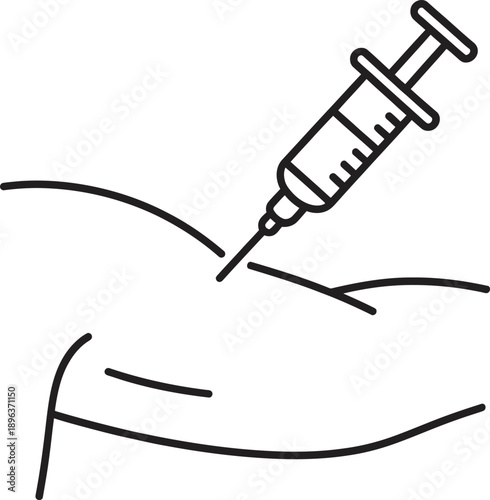 Medical syringe injecting into skin