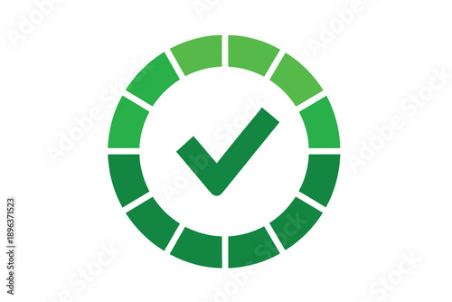 Green checkmark gauge meter with gradient effect on indicating success or completion