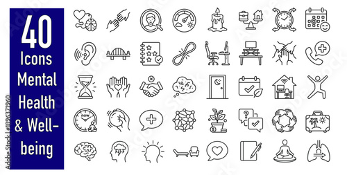 Mental health and wellbeing icons for business and personal use