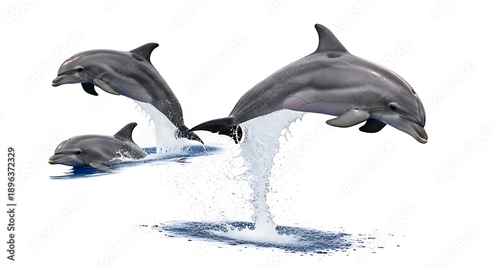Obraz premium Dolphins Jumping Splashing in Ocean Water