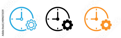 Foto Clock and gear icons in blue black and orange