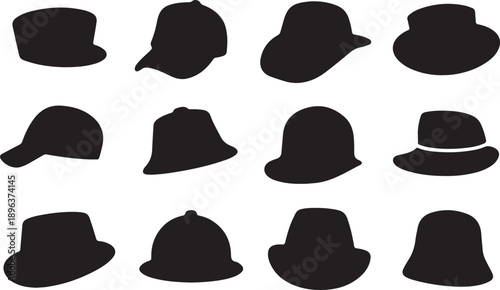 Collection of various black hat silhouettes