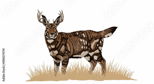 Illustration of a spotted deer standing in grass.