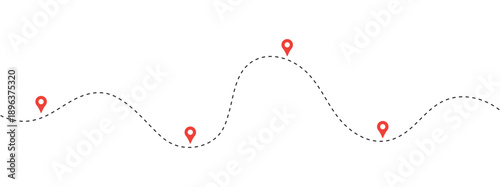 Dotted path with location points icon. isolated on white background. Travel vector icon. Vector illustration.