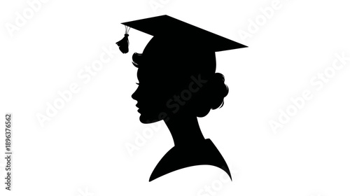 Elegant silhouette profile of a female graduate wearing an academic cap, symbolizing education, success, achievement, and academic journey.