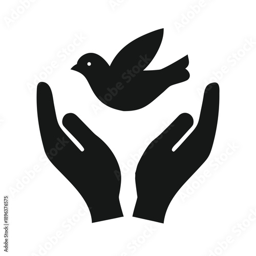 Symbolic Silhouette: Hands Releasing a Dove, Emblem of Peace, Freedom, Hope, and New Beginnings. Vector Illustration