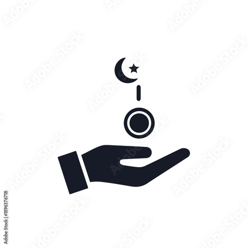 Hand holding crescent moon and star symbol