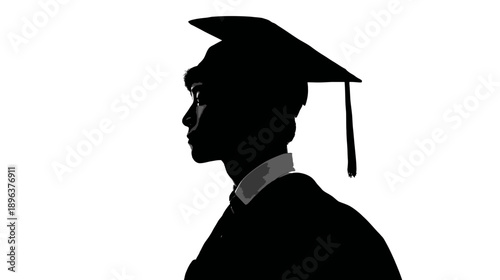 Silhouette of a graduate student in cap and gown, symbolizing education, academic achievement, and future success.