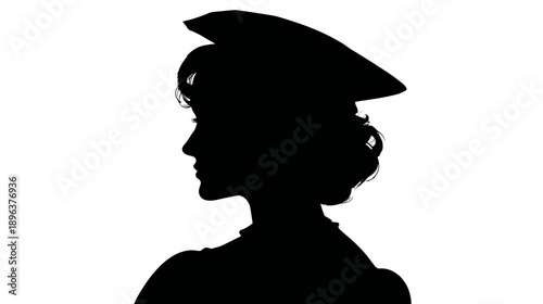 Black silhouette of a woman in profile wearing an academic cap, symbolizing education, graduation, student life, and achievement.