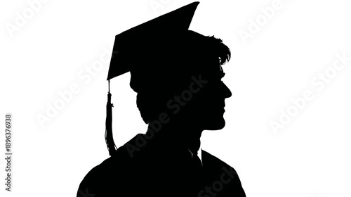 Profile silhouette of a male graduate in a cap and gown, symbolizing academic achievement, education, success, and future prospects.