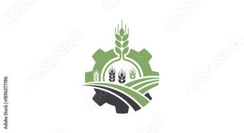 Agricultural Industry Gear and Wheat Logo Design.