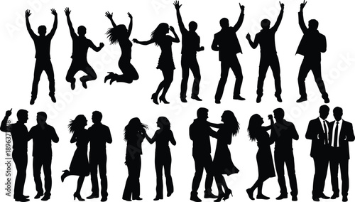 Dancing People Silhouettes Party Crowd Celebration Club Dance Floor Vector Illustration Black White