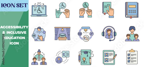 Accessibility icon set for inclusive education disability support services